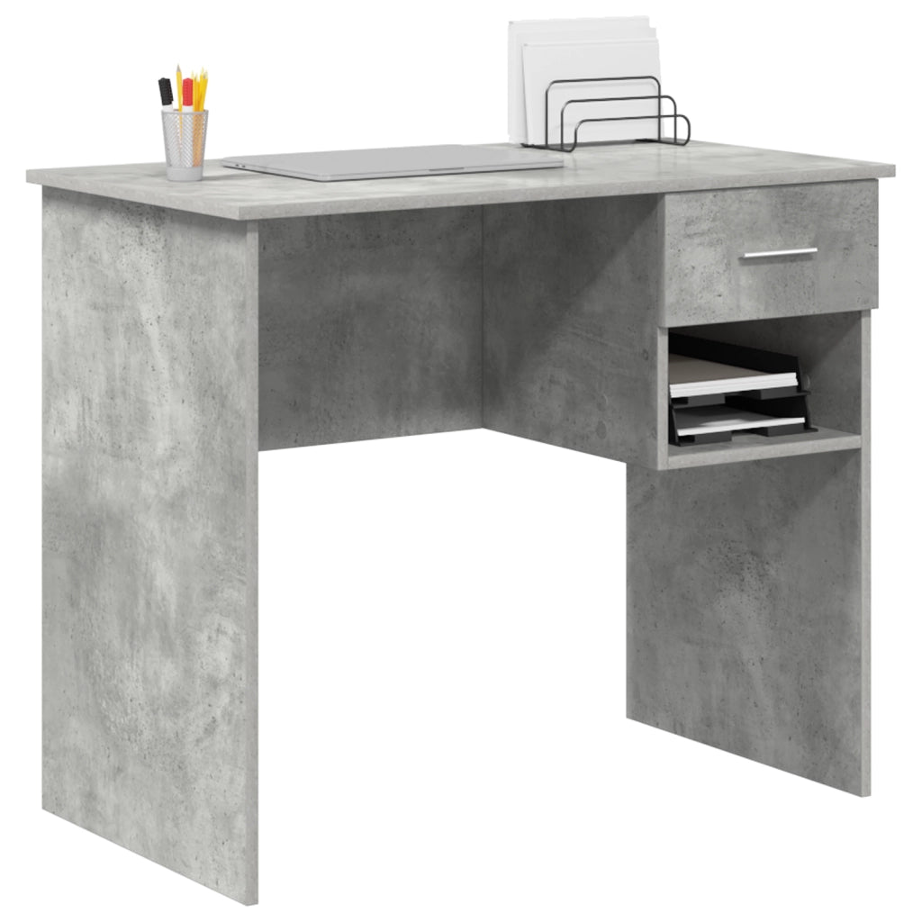 Scrivania con Spazio di Archiviazione Grigio Cemento 90x49.5x75 cm Legno Compresso
