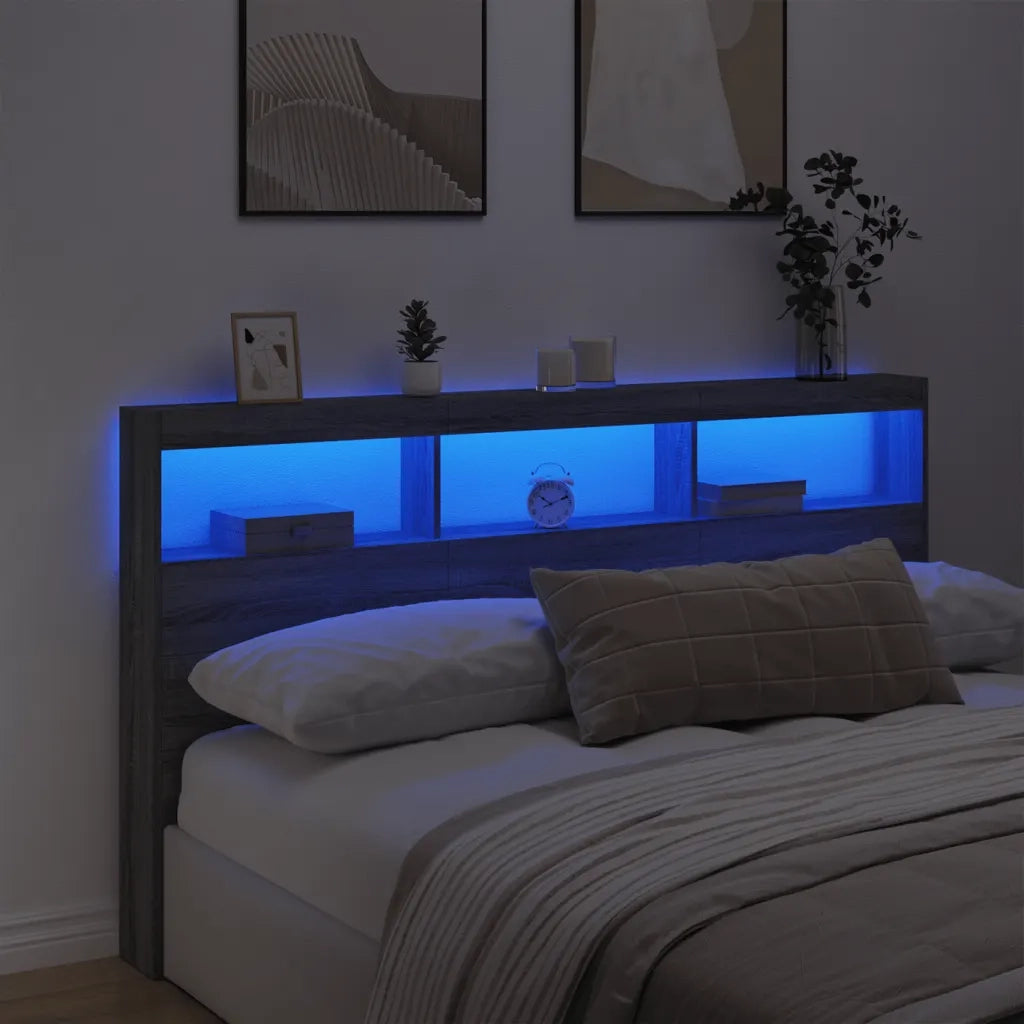 Testiera con Contenitore a LED Grigio Sonoma 180x17x102 cm 839215