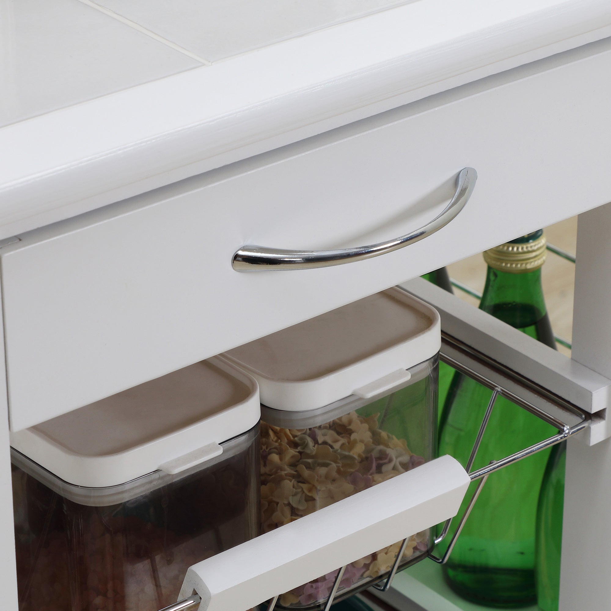 Carrello da Cucina con Ripiani e Cassetto Piano di Lavoro in Ceramica 57x37x83 cm