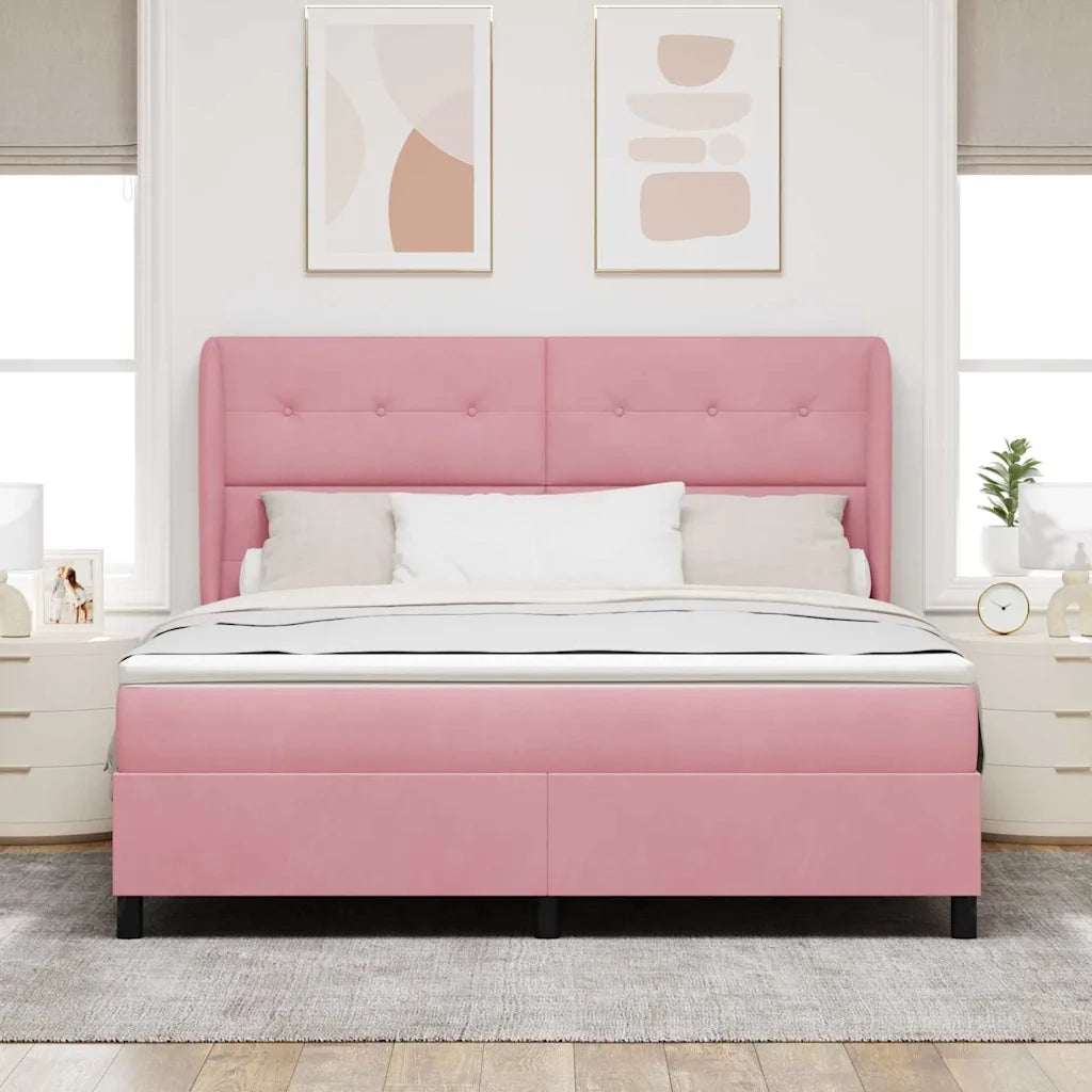 Letto a molle con materasso Rosa 200 x 180 cm Velluto 3340945