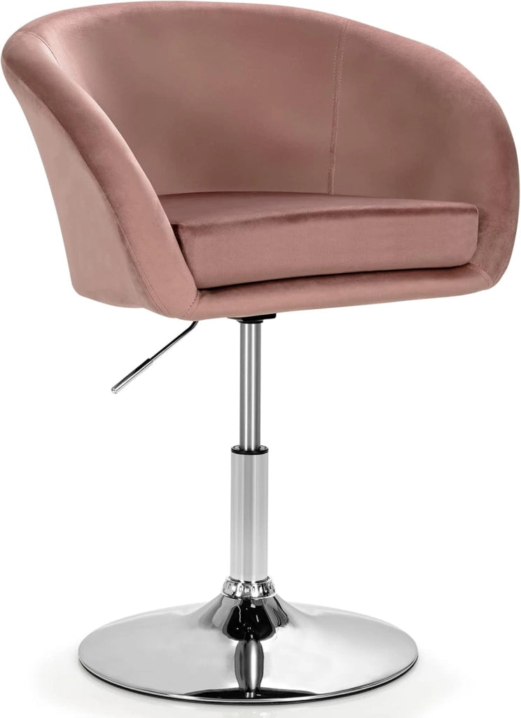 Sgabelli da Bar Girevole in Velluto, Sgabelli Cucina Moderni Design Alte con Schienale, Sedia Rotondo Regolabile in Altezza, con Braccioli, per Cucina Ufficio Bar (Rosa)