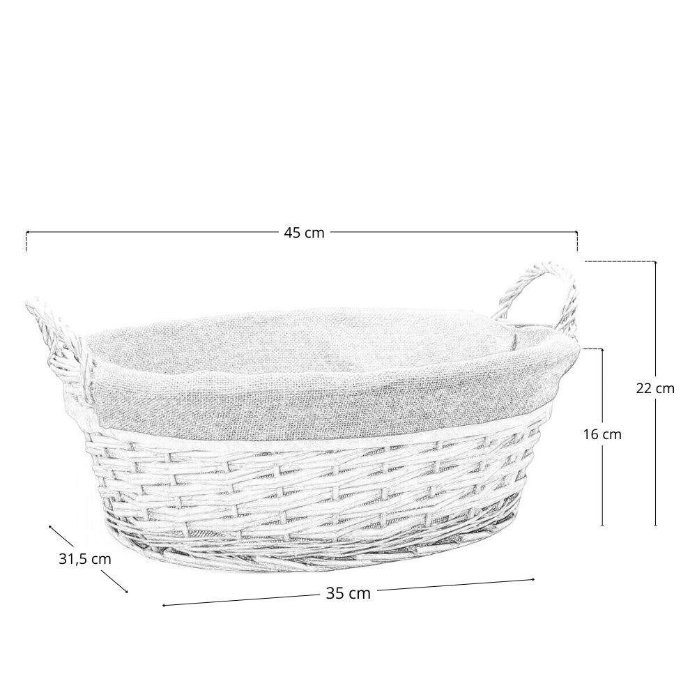 Cesta cestino portapane in vimini avorio con manici intrecciati cm 45x31,5x h 22