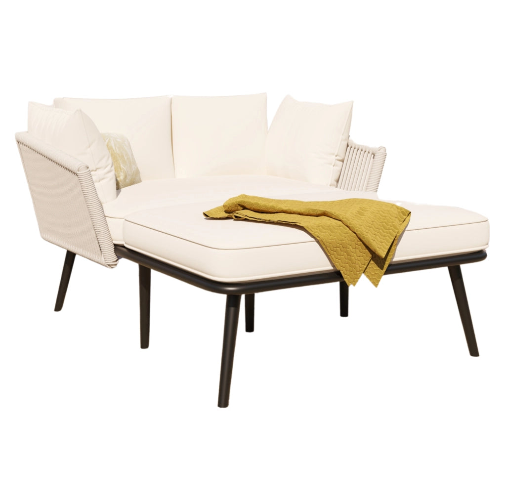 Lettino prendisole da esterno con cuscino da 10 cm; poliestere beige