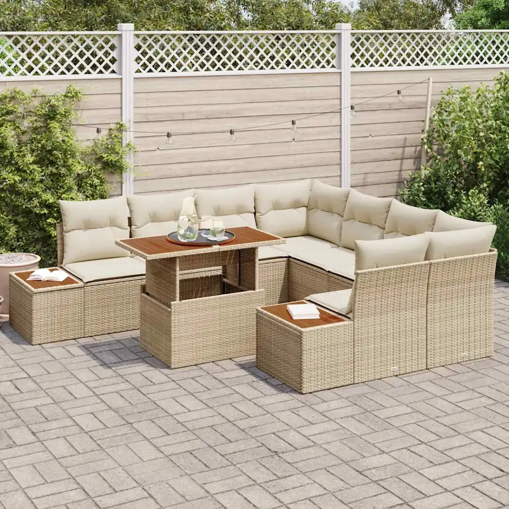 Set Divano da Giardino 9 pcs Beige Poly Rattan