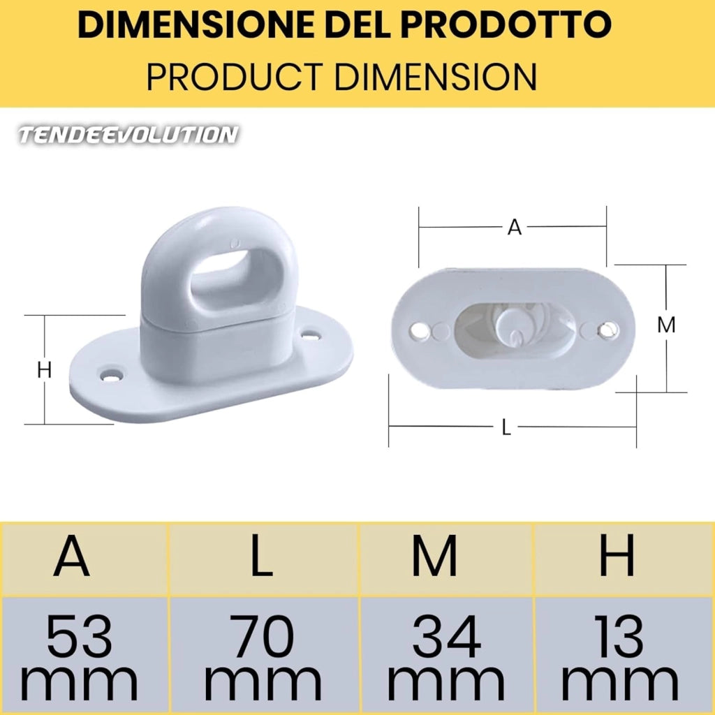Fermo a farfalla in plastica bianco Cavallotto A Molla per Occhiello Ovale in PVC per Teloni Gazebo Copertura Laterale