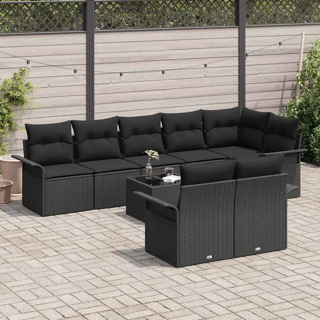Set Divano da Giardino con archiviazione 9 pcs Nero polyrattan 3354092
