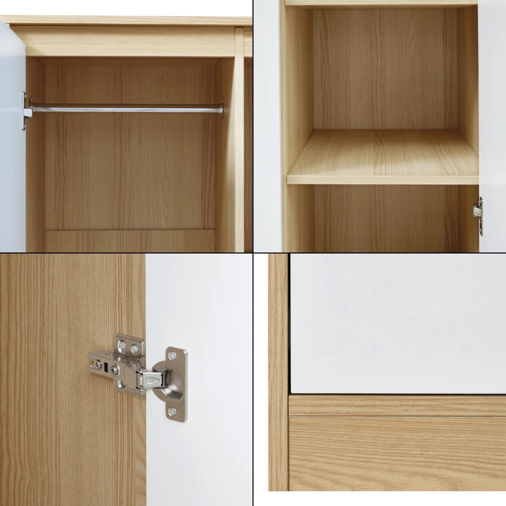 Armadio moderno per camera da letto mobile contenitore senza tempo con 4 ripiani MDF 176 x 80 x 52 cm effetto rovere bianco 03_0006364