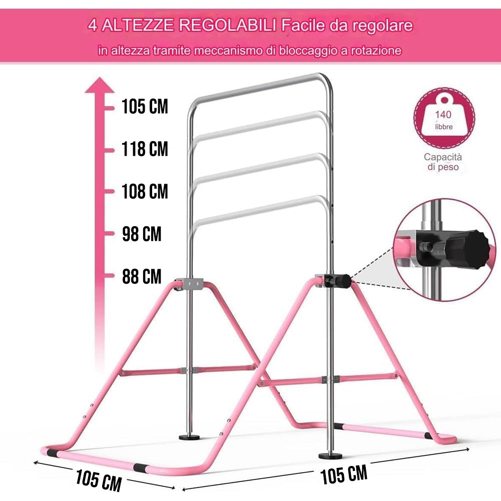 Barra per Ginnastica e Danza per Bambini Pieghevole Sbarra Fitness Acciaio Rosa