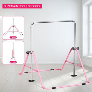Barra per Ginnastica e Danza per Bambini Pieghevole Sbarra Fitness Acciaio Rosa