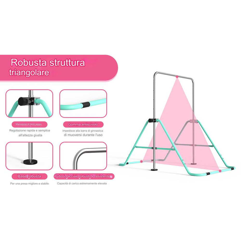 Barra per Ginnastica e Danza per Bambini Pieghevole Sbarra Fitness Acciaio Rosa