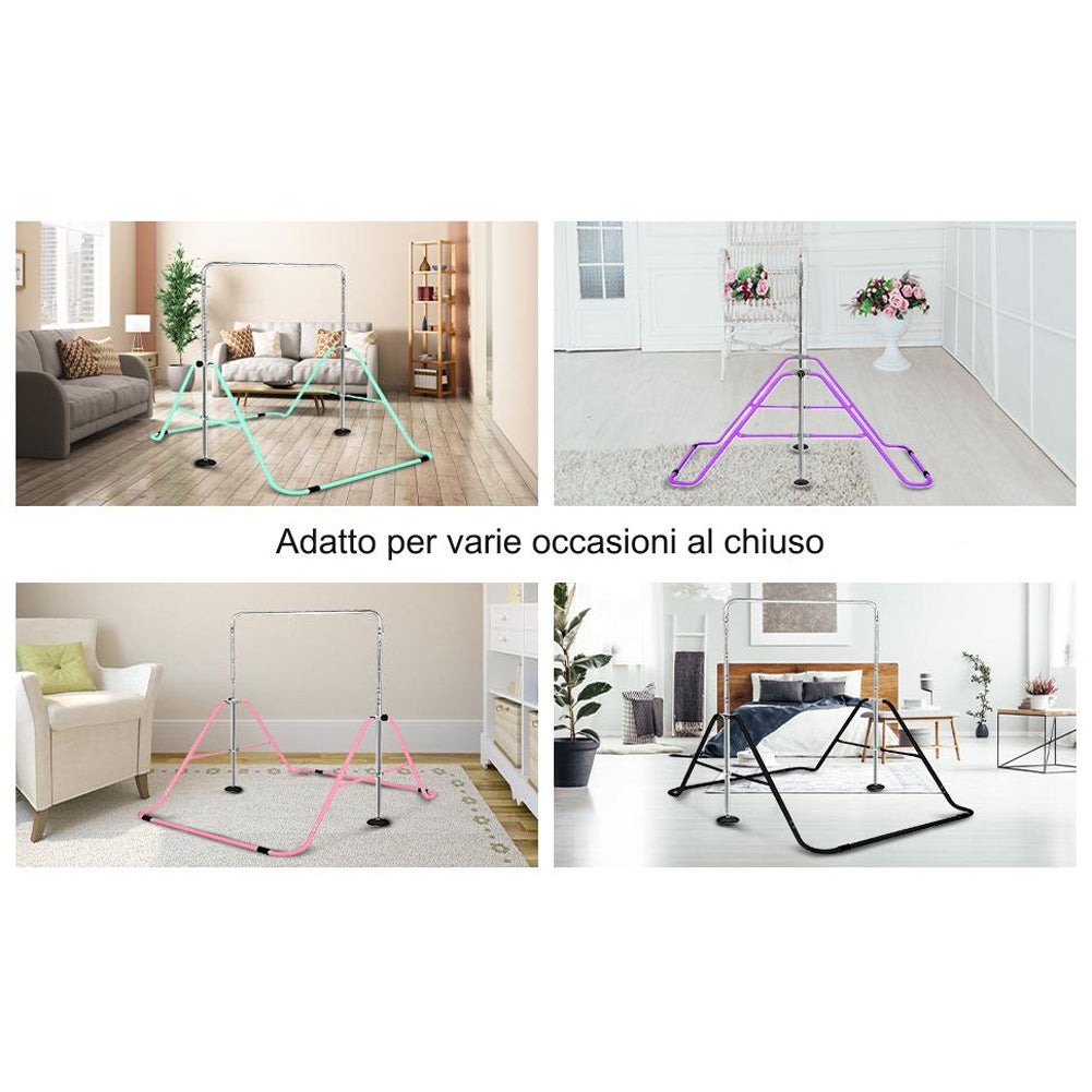 Barra per Ginnastica e Danza per Bambini Pieghevole Sbarra Fitness Acciaio Rosa