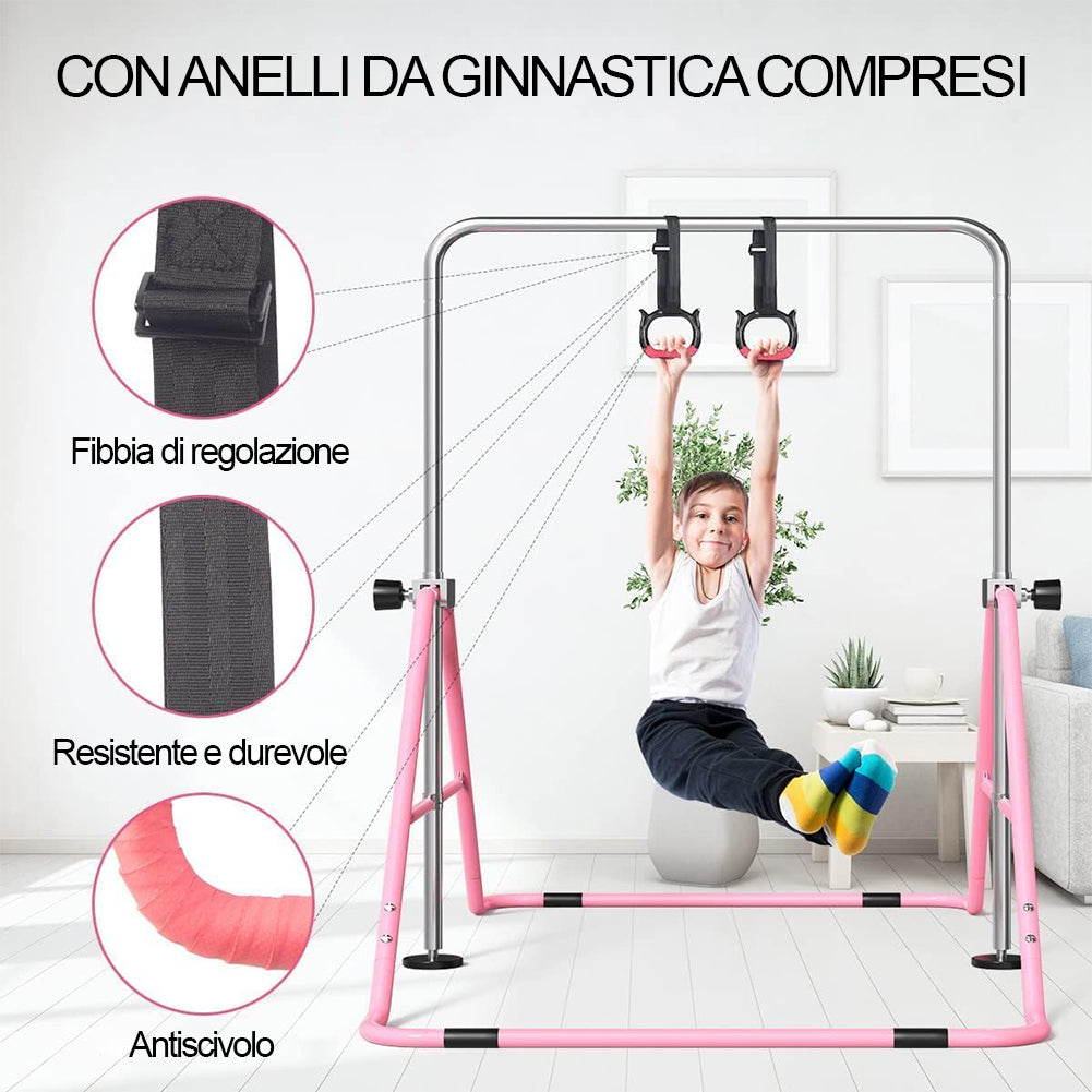 Barra per Ginnastica e Danza per Bambini Pieghevole Sbarra Fitness Acciaio Rosa