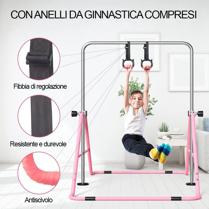 Barra per Ginnastica e Danza per Bambini Pieghevole Sbarra Fitness Acciaio Rosa