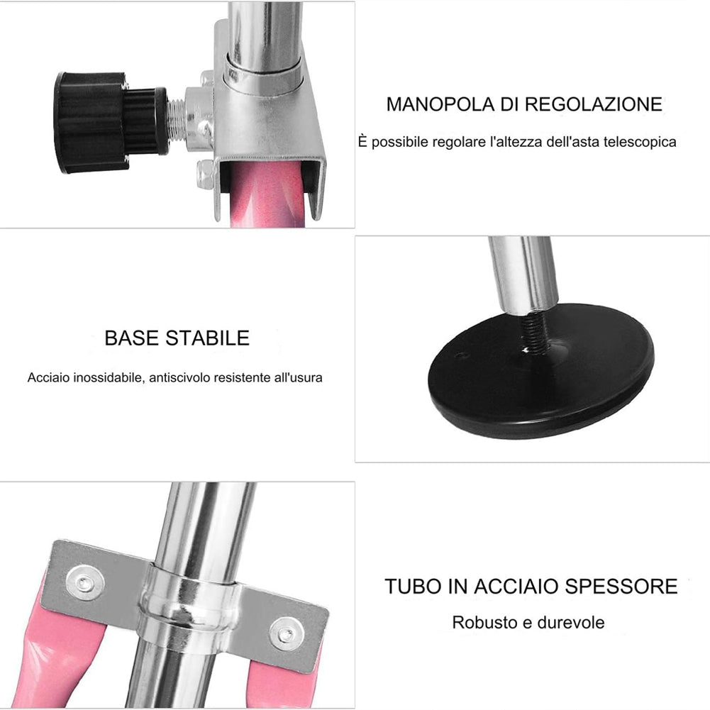 Barra per Ginnastica e Danza per Bambini Pieghevole Sbarra Fitness Acciaio Rosa