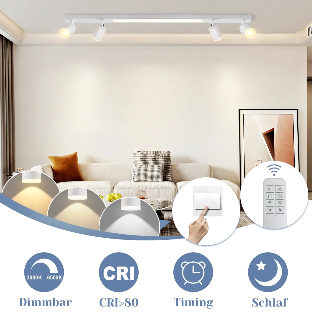 ZMH Faretto da soffitto LED bianchi 4 lampadine 38W dimmerabili telecomando 3000-6500K orientabili 350°