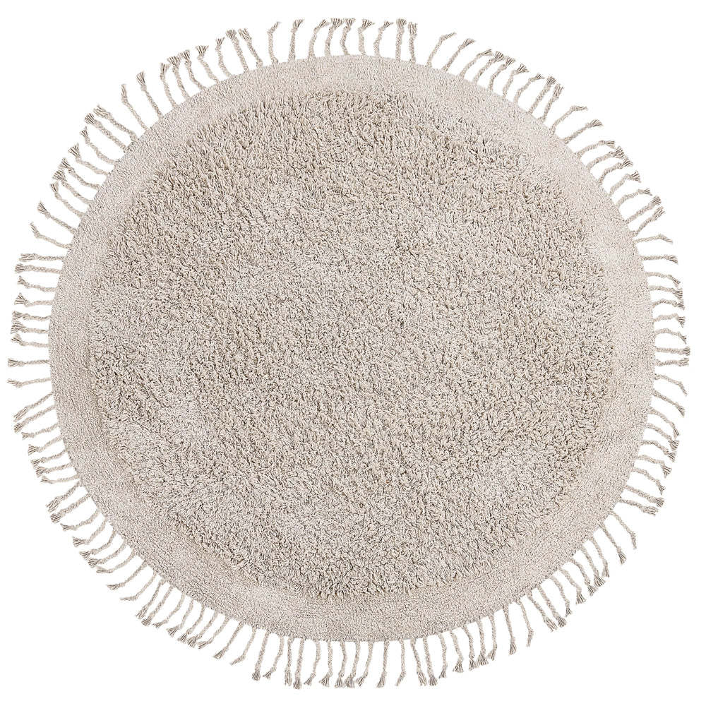 Tappeto rotondo in cotone beige ⌀ 140 cm con frange boho soggiorno camera da letto