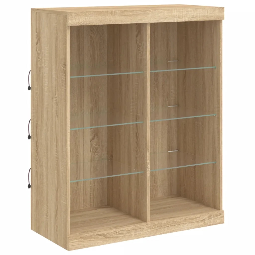 Credenza con Luci LED-Buffet-Armadio da cucina Rovere Sonoma 202x37x100 cm