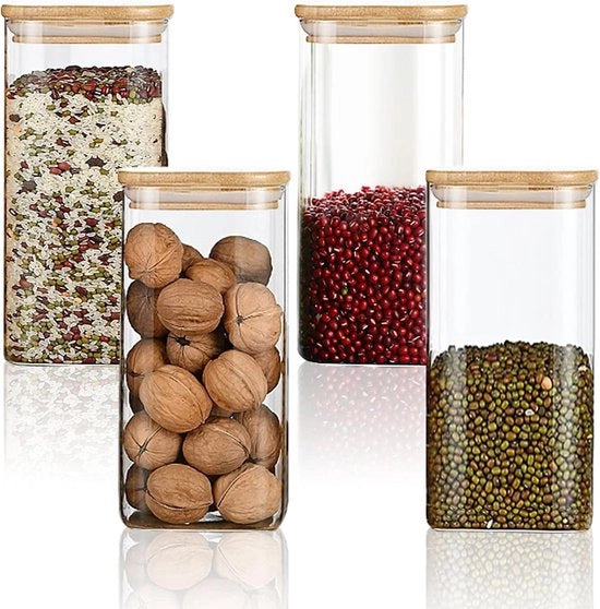 Set di 4 contenitori in vetro per la conservazione a vuoto - 1500 ml - adatti per cereali, erbe, pasta e granola per colazione