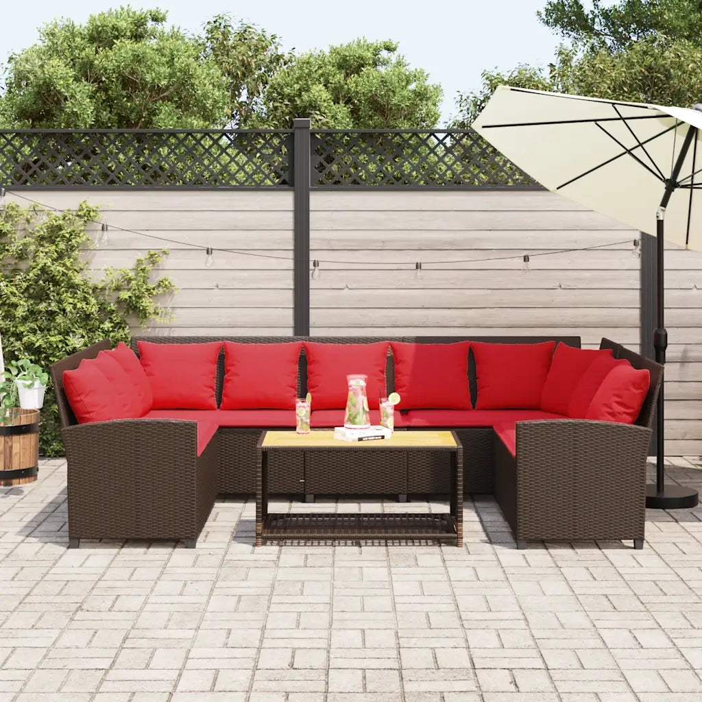Divano da Giardino con Cuscini in Polyrattan Marrone