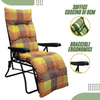 Marvin Sdraio da Giardino con Poggiapiedi Reclinabile Regolabile in 6 Posizioni Flock Poltrona con Cusc MARRONE A QUADRI