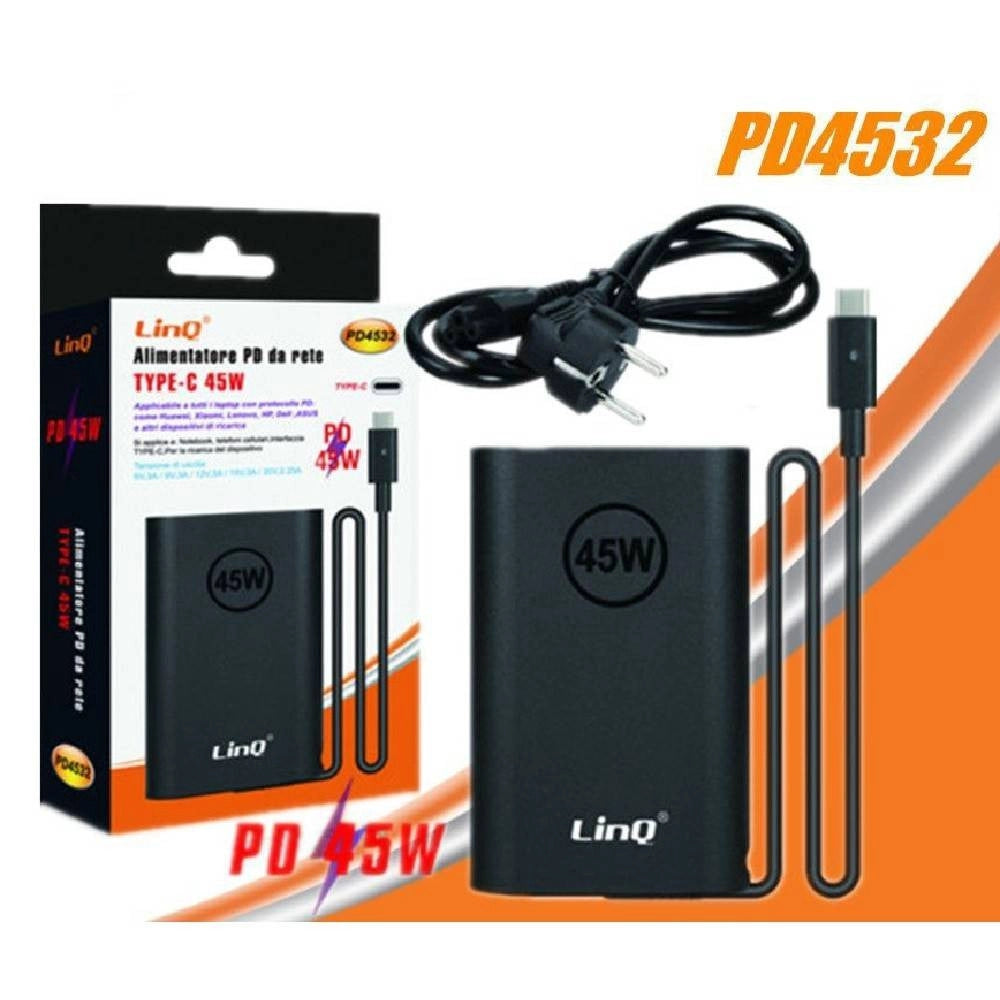 Trade Shop - Caricabatterie Alimentatore Da Rete Pd Type-c 45w Per Computer Portatili Pd4532 -