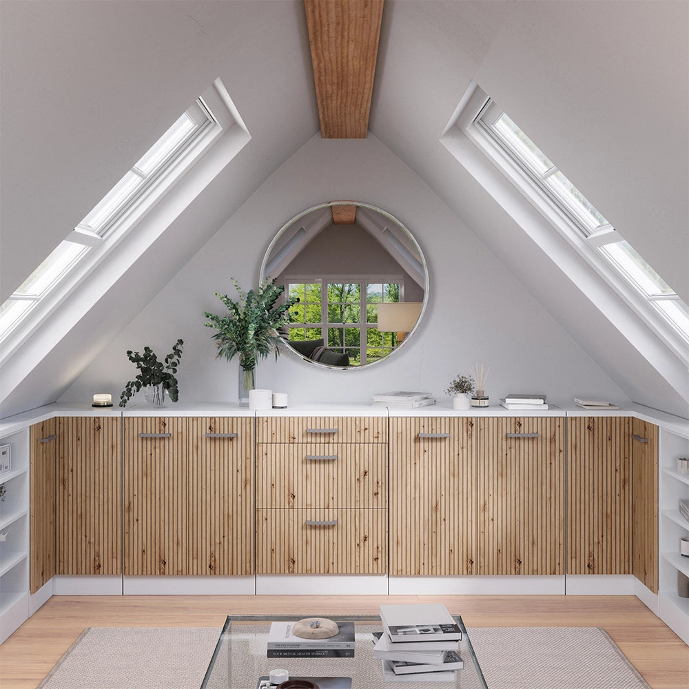 Mobile per mansarda Rion Rovere artigianale/Bianco 60 x 83.8 cm senza inclinazione con 3 cassetti Vicco