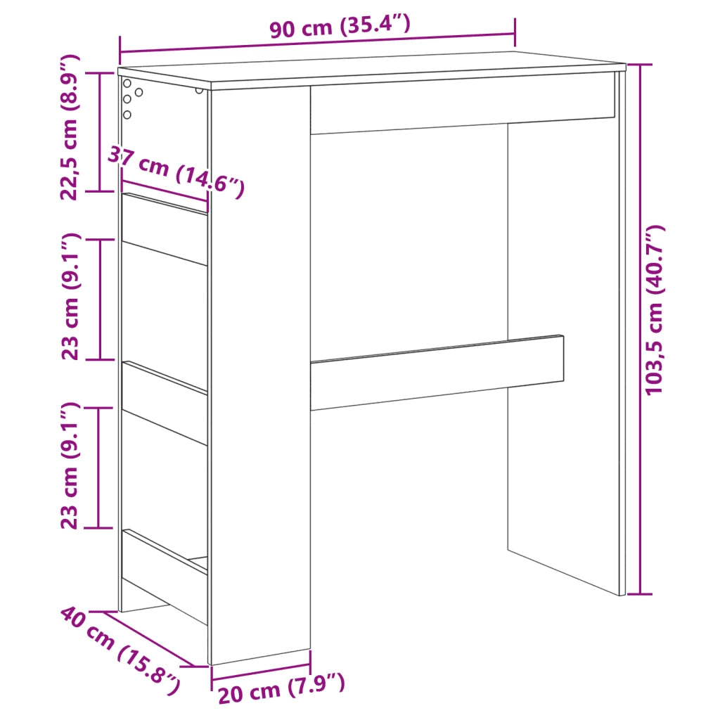 vidaXL Tavolo Bar con Rastrelliera Rovere 90x40x103,5 cm Multistrato