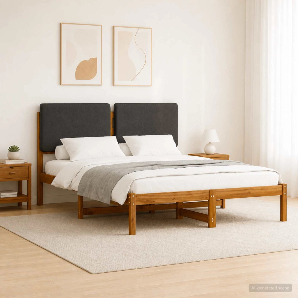 Letto con Testiera Rivestita Naturale e Grigio Scuro 903977