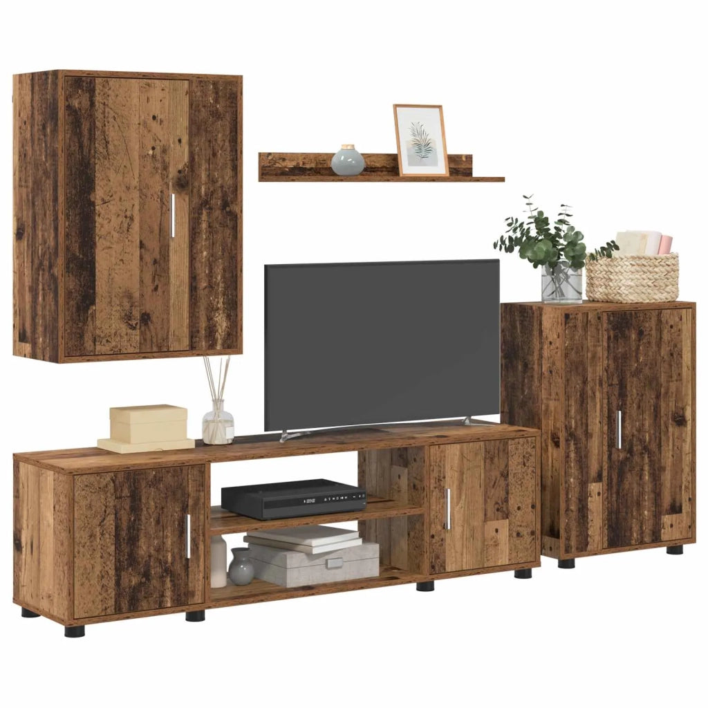 Set mobile TV 4 pz | Armadietto TV | Mobile Porta TV Legno vecchio Legno multistrato