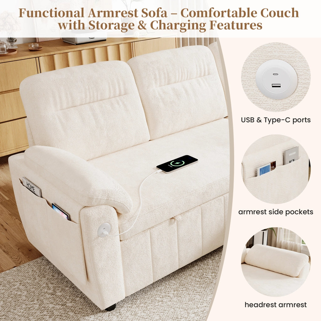 Divano angolare convertibile con letto estraibile chaise longue reversibile con contenitore in chenille beige per casa
