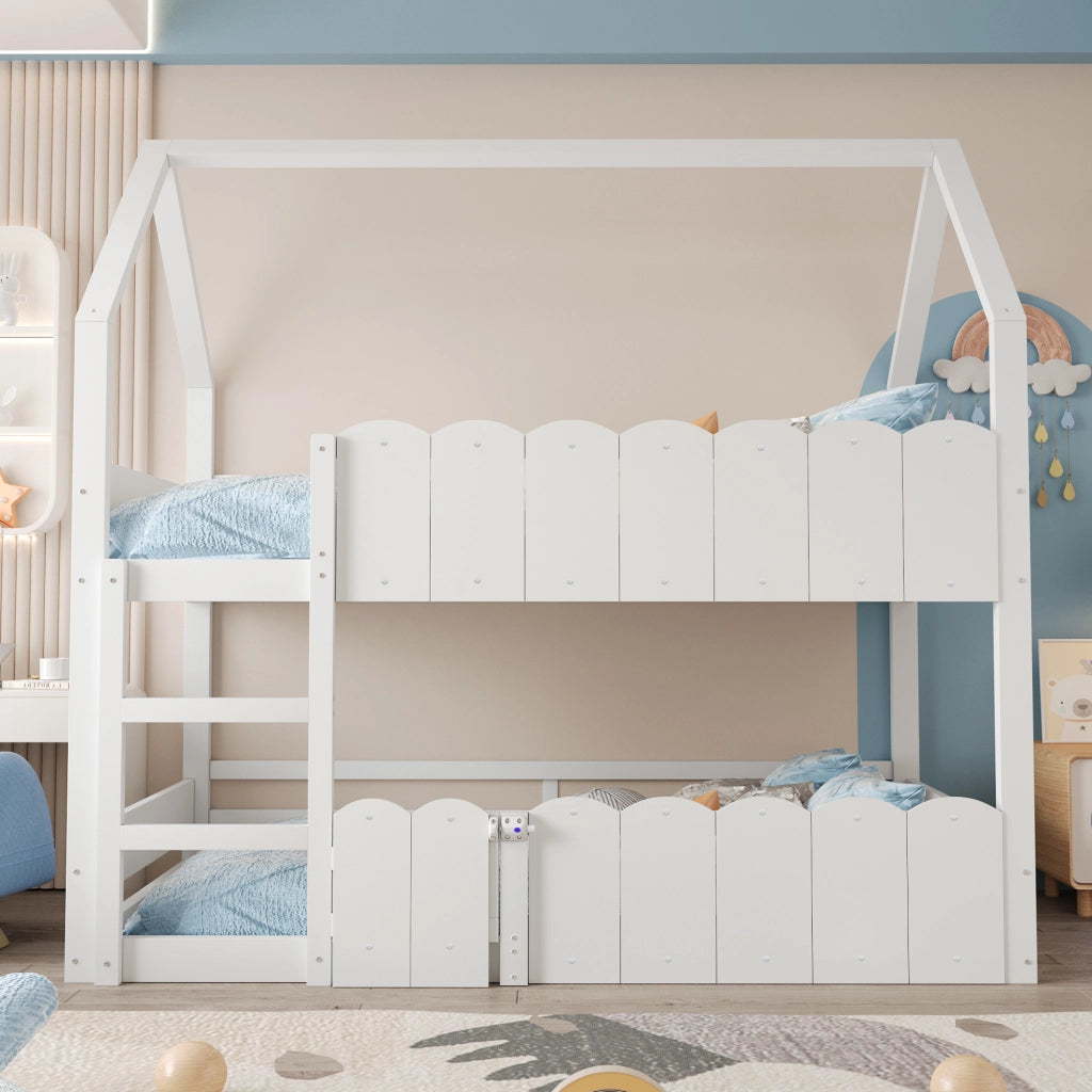 LETTO a castello a forma di casa 90x200 cm in legno bianco