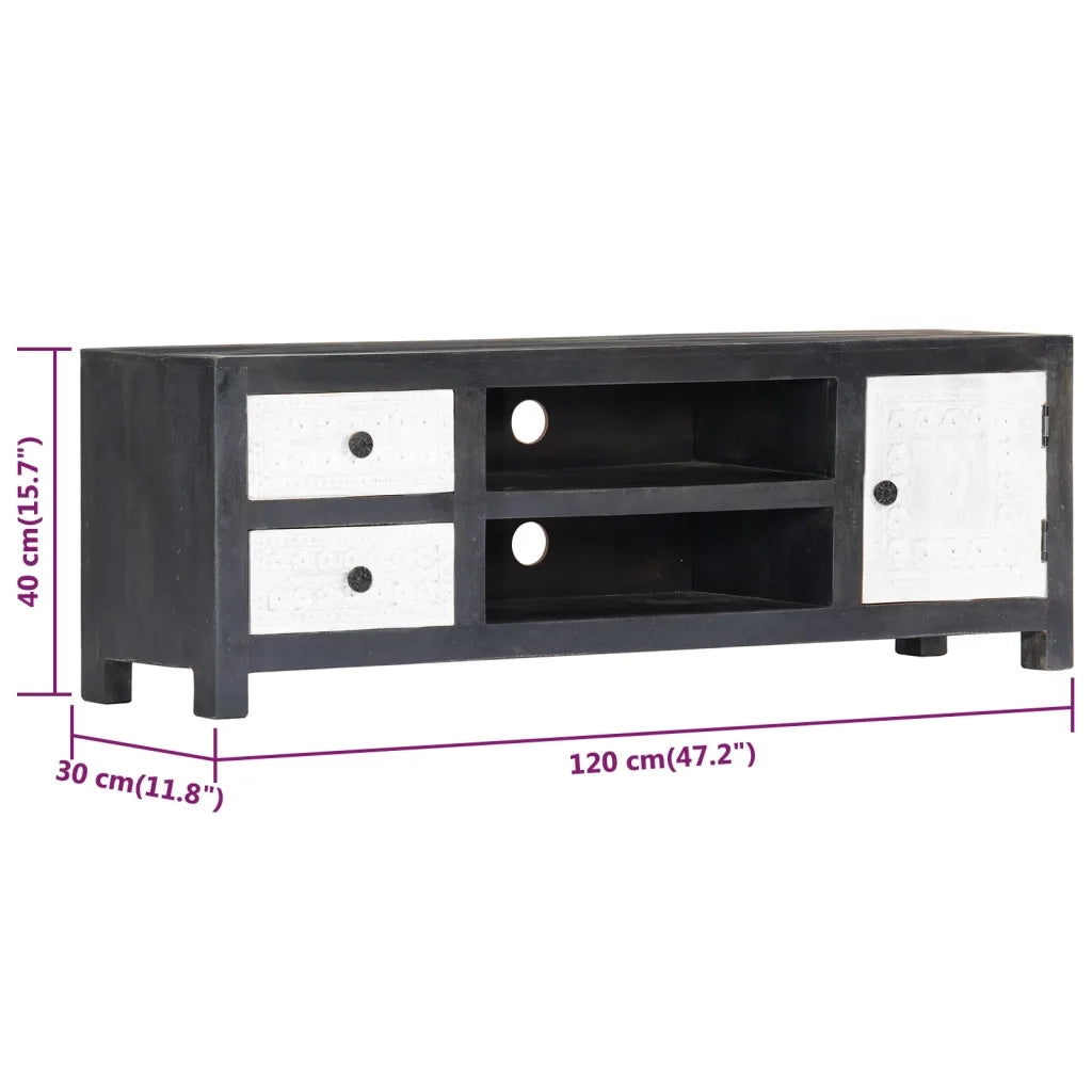 Mobile TV Intagliato a Mano Grigio Bianco 120x30x40 cm in Mango 282723