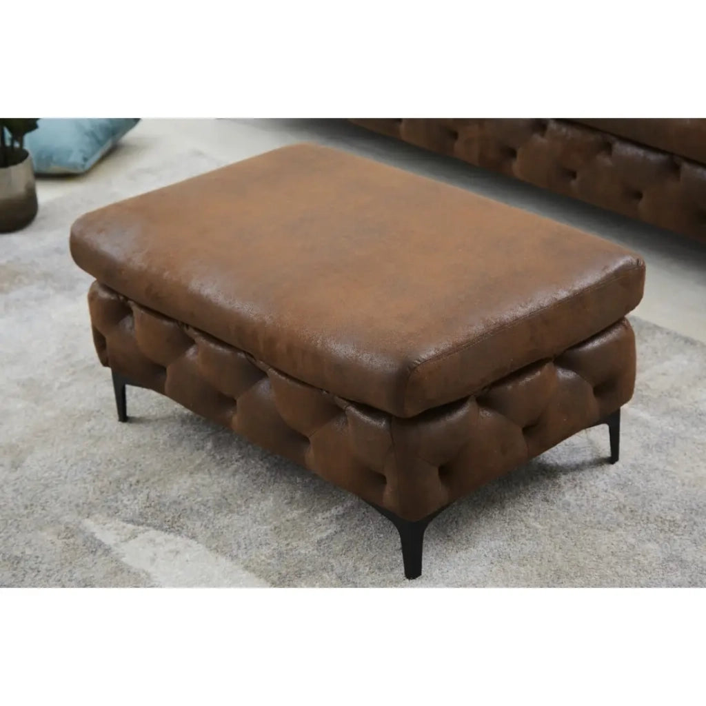 Divano destro VELENA marrone con pouf – Divano barocco in microfibra con struttura in legno massiccio