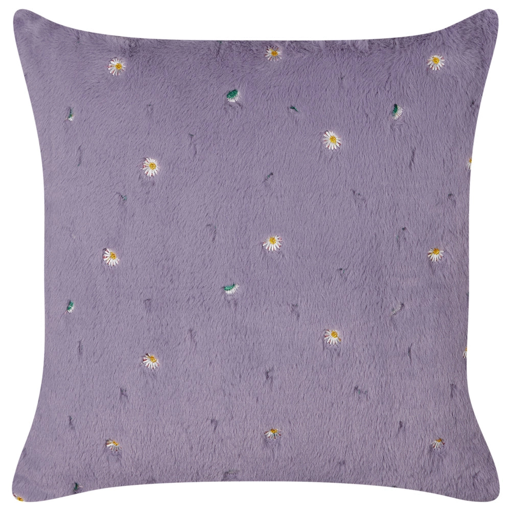 Set di 2 cuscini decorativi in tessuto poliestere shaggy viola con motivo floreale 45 x 45 cm