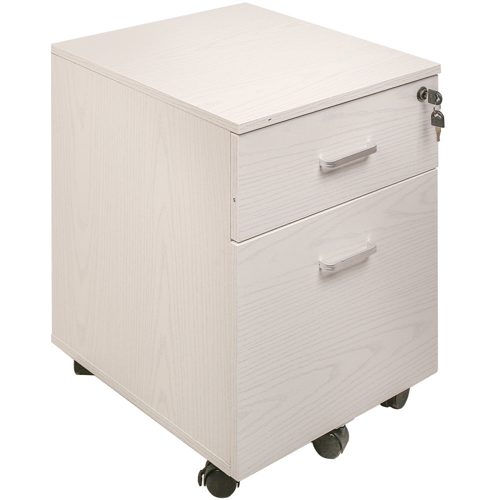 Cassettiera Schedario da Ufficio in legno Bianco 2 Cassetti con Serratura 40x45x55cm