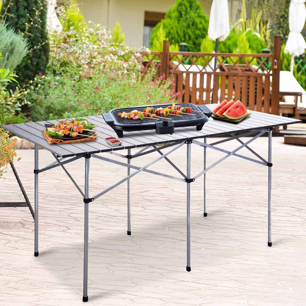 Tavolo Salvaspazio Arrotolabile Alluminio 70 X 140 H70 Giardino Picnic Campeggio Mare