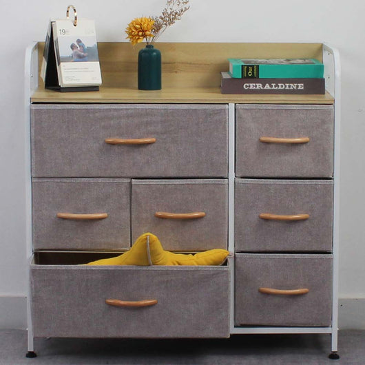 Mobile Cassettiera 7Cassetti Metallo Legno e Tessuto 80x29 H 78.5cm Casa Ufficio
