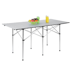 Tavolo Salvaspazio Arrotolabile Alluminio 70 X 140 H70 Giardino Picnic Campeggio Mare