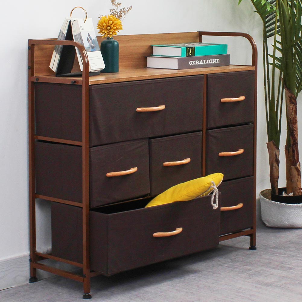 Mobile Cassettiera 7Cassetti Metallo Legno e Tessuto 80x29 H 78.5cm Casa Ufficio