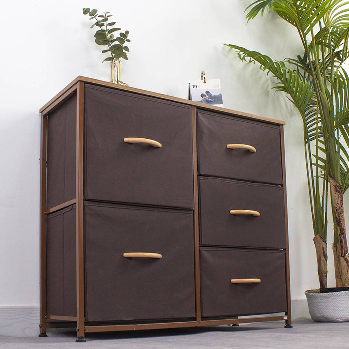 Mobile Cassettiera 5 Cassetti Metallo Legno e Tessuto 80x29 H 71cm Casa Ufficio