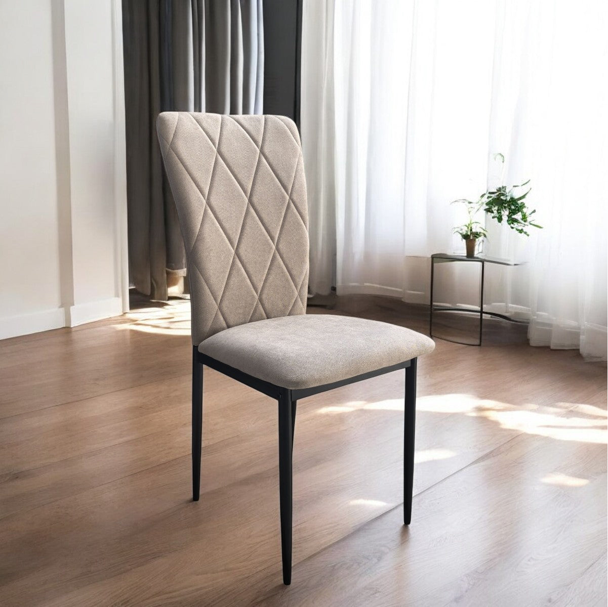 Sedia in Velluto Moderna kIT 4pz Struttura in Metallo Rivestimento in Velluto Beige