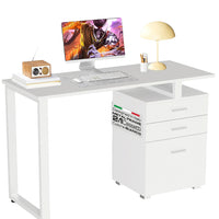 Scrivania con Cassettiera Tavolo Porta Pc Computer Acciaio Legno Ufficio Bianco