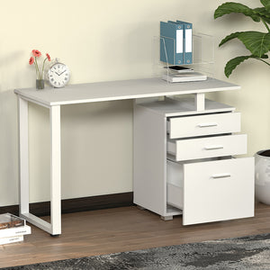 Scrivania con Cassettiera Tavolo Porta Pc Computer Acciaio Legno Ufficio Bianco