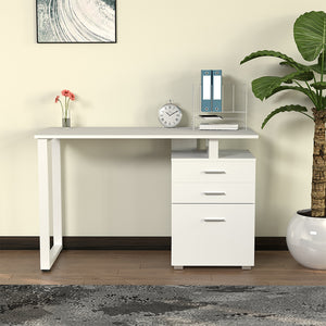 Scrivania con Cassettiera Tavolo Porta Pc Computer Acciaio Legno Ufficio Bianco