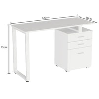 Scrivania con Cassettiera Tavolo Porta Pc Computer Acciaio Legno Ufficio Bianco