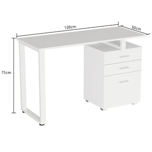 Scrivania con Cassettiera Tavolo Porta Pc Computer Acciaio Legno Ufficio Bianco