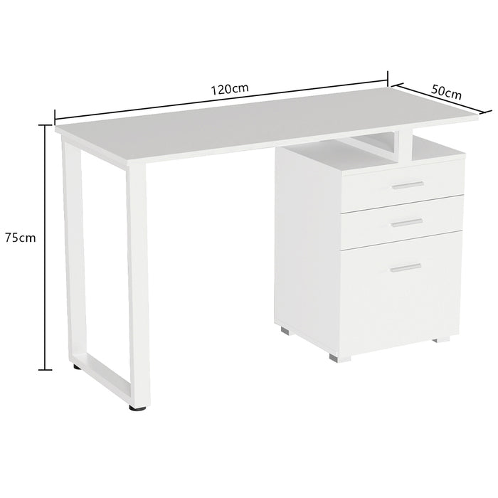 Scrivania con Cassettiera Tavolo Porta Pc Computer Acciaio Legno Ufficio Bianco