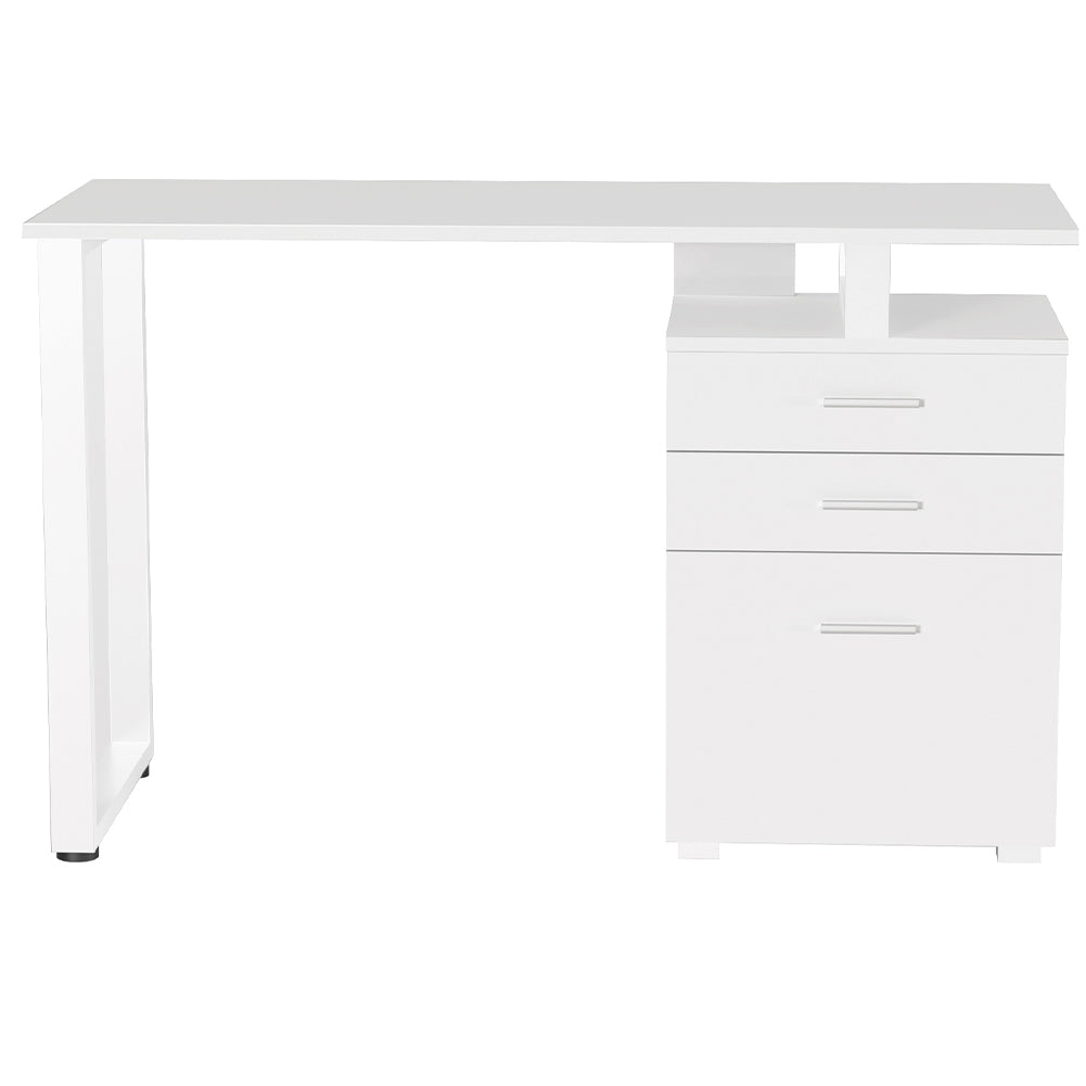 Scrivania con Cassettiera Tavolo Porta Pc Computer Acciaio Legno Ufficio Bianco