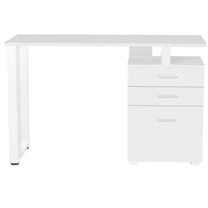 Scrivania con Cassettiera Tavolo Porta Pc Computer Acciaio Legno Ufficio Bianco