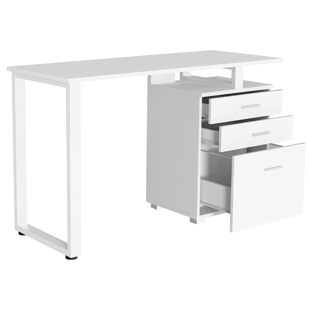 Scrivania con Cassettiera Tavolo Porta Pc Computer Acciaio Legno Ufficio Bianco